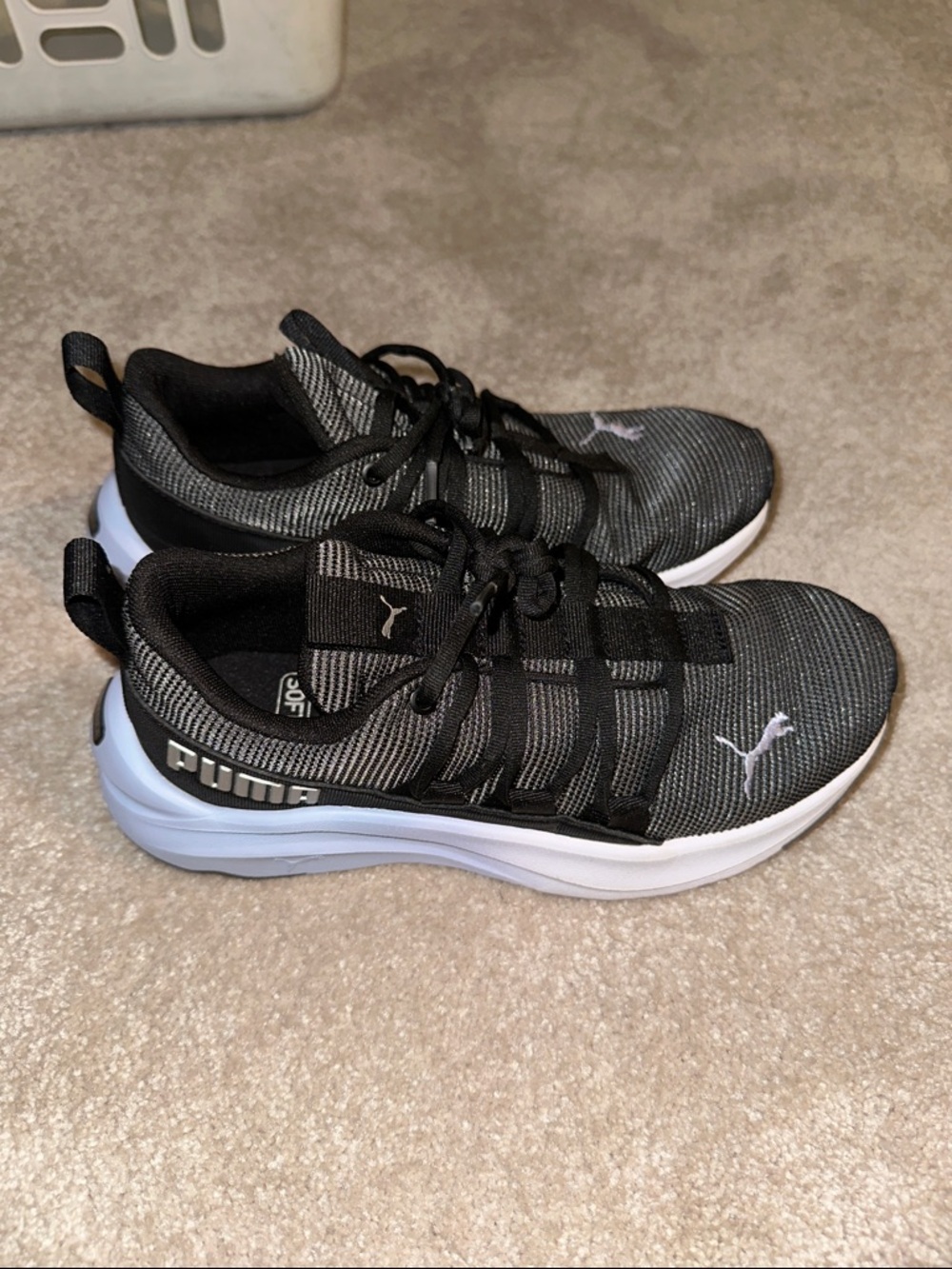 Puma Women’s Black and Gray Athletic Knit Sneakers with White Sole
